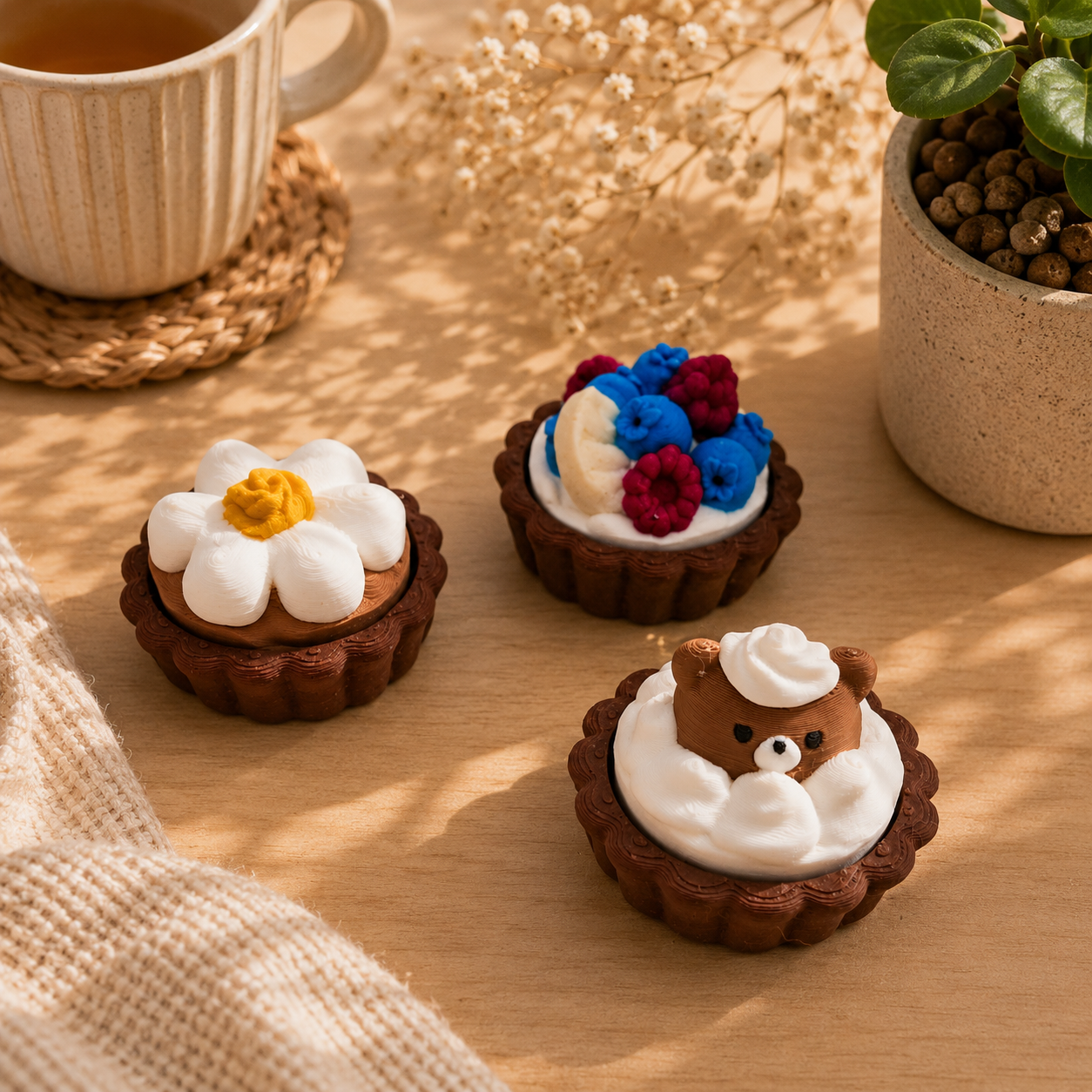 3D-gedruckter Tarte Fidget Klicker mit liebevollem Design.