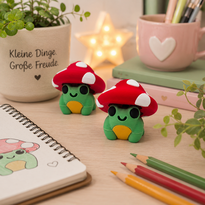 3D-gedruckter Pilz Frosch Fidget Klicker mit liebevollem Design.