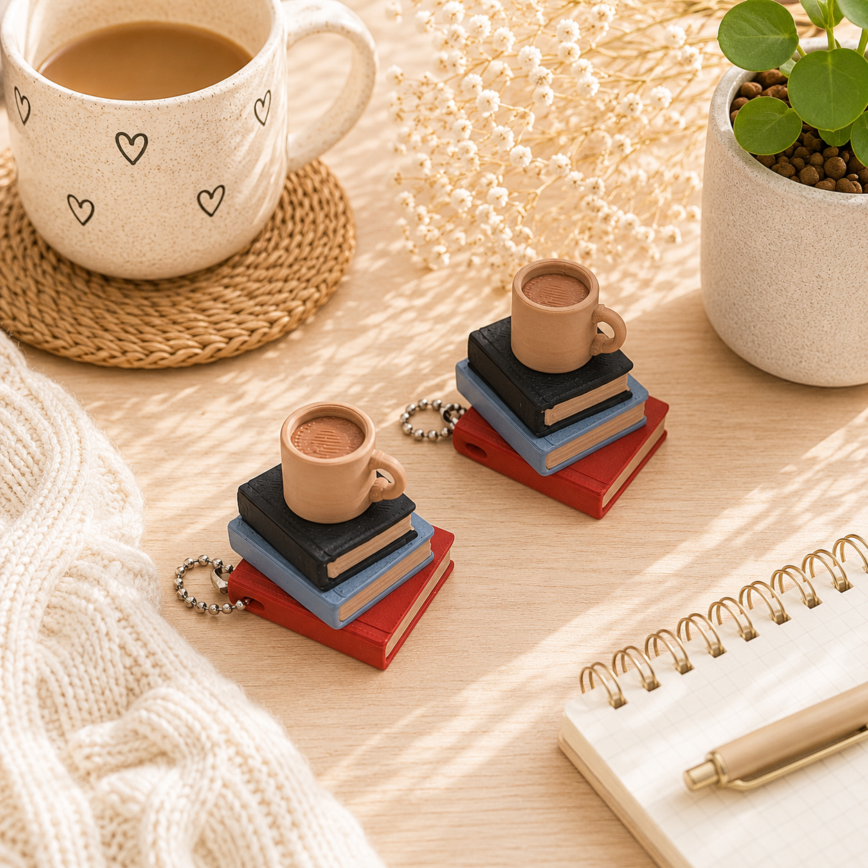 3D-gedruckter Cozy Bücherstapel Fidget Klicker mit liebevollem Design.
