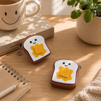 3D-gedruckter Buttertoast Fidget Klicker mit liebevollem Design.