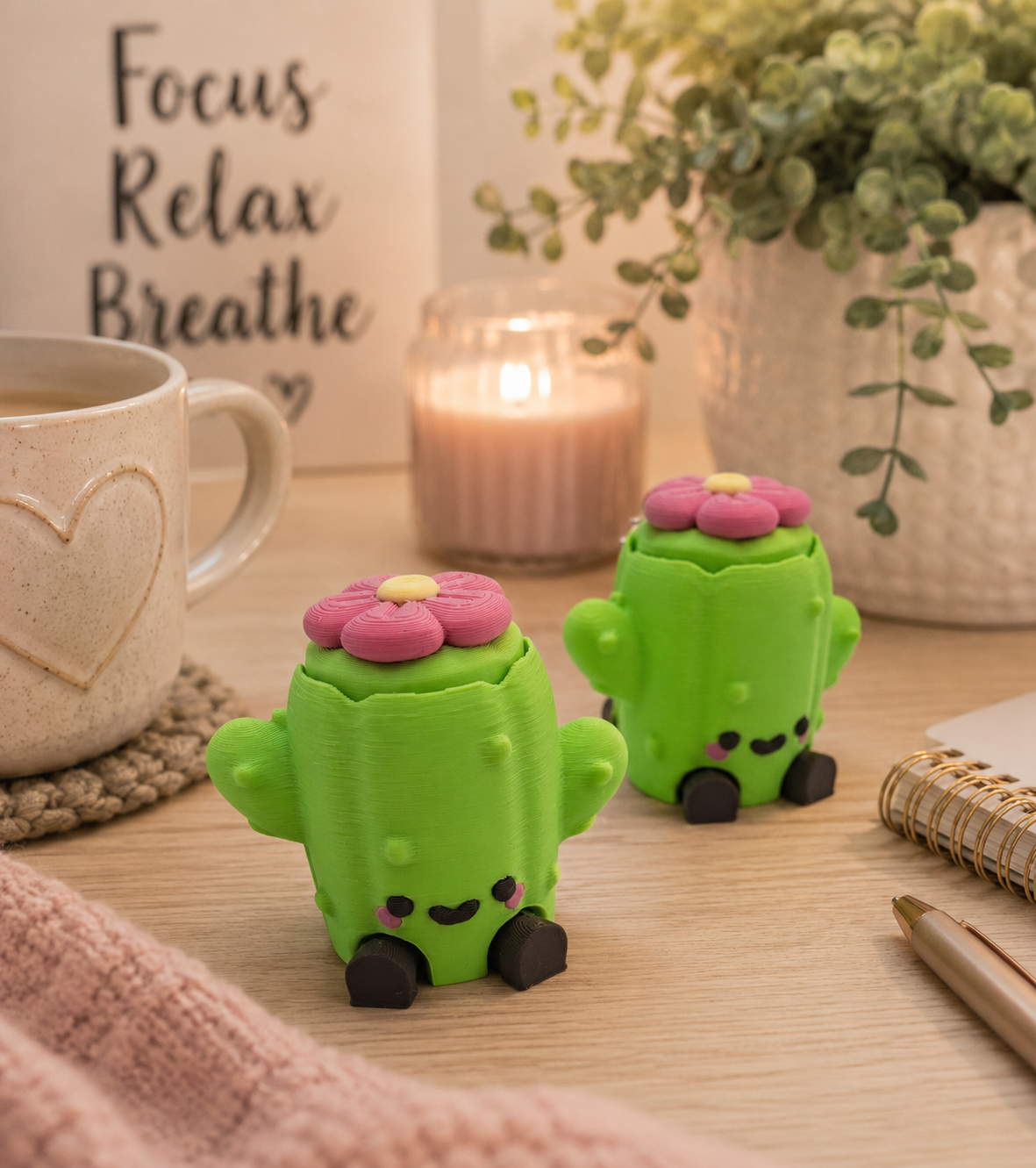 3D-gedruckter Kaktus Fidget Klicker mit liebevollem Design.
