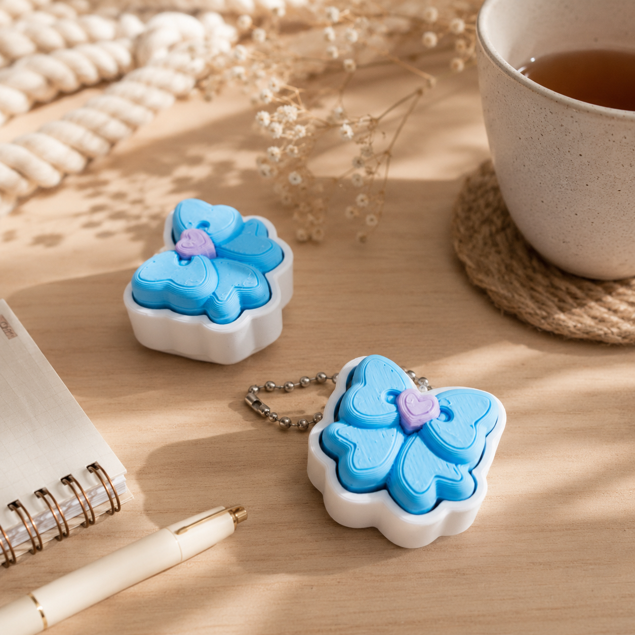 3D-gedruckter Schleifen Fidget Klicker mit liebevollem Design.
