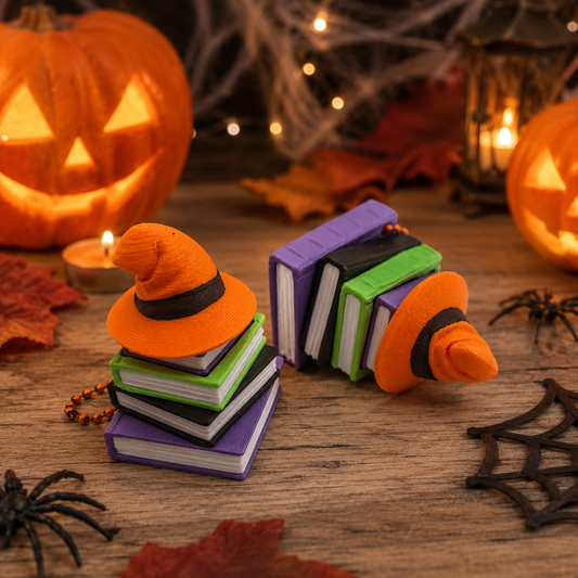 3D-gedruckter Bücherstapel mit Hut Fidget Klicker mit liebevollem Design.