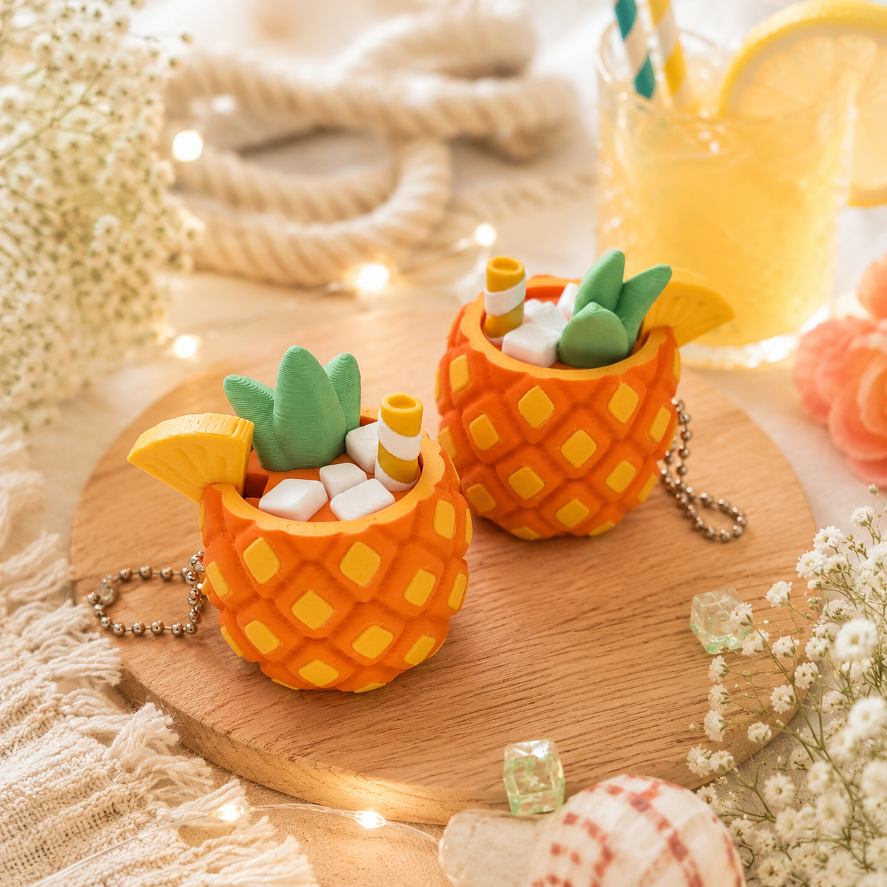 Ananas Cocktail Klicker Schlüsselanhänger – 3D-gedruckter Fidget Clicker